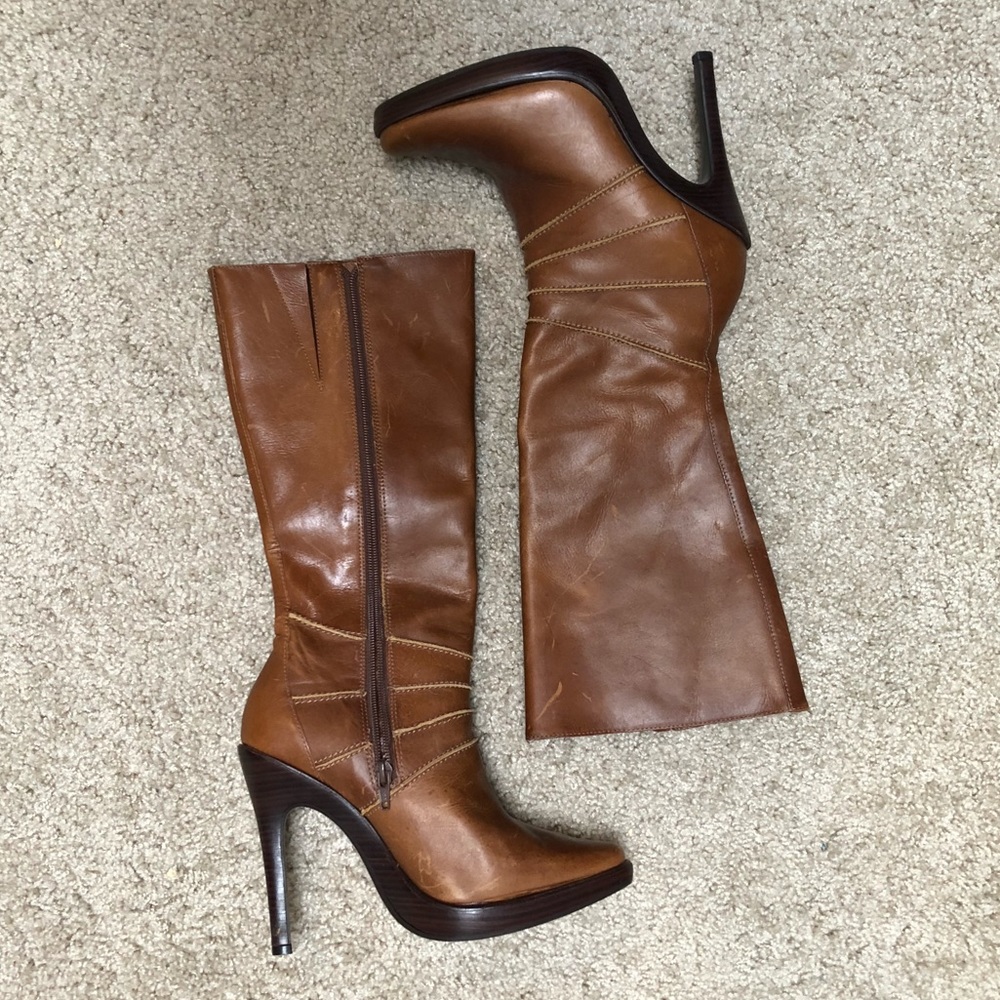 Brown leather Steve Madden over the calf boots